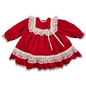 Vtg Bryan Red Velour Lace Trim Holiday Vday Dress Girls Size 24 Months